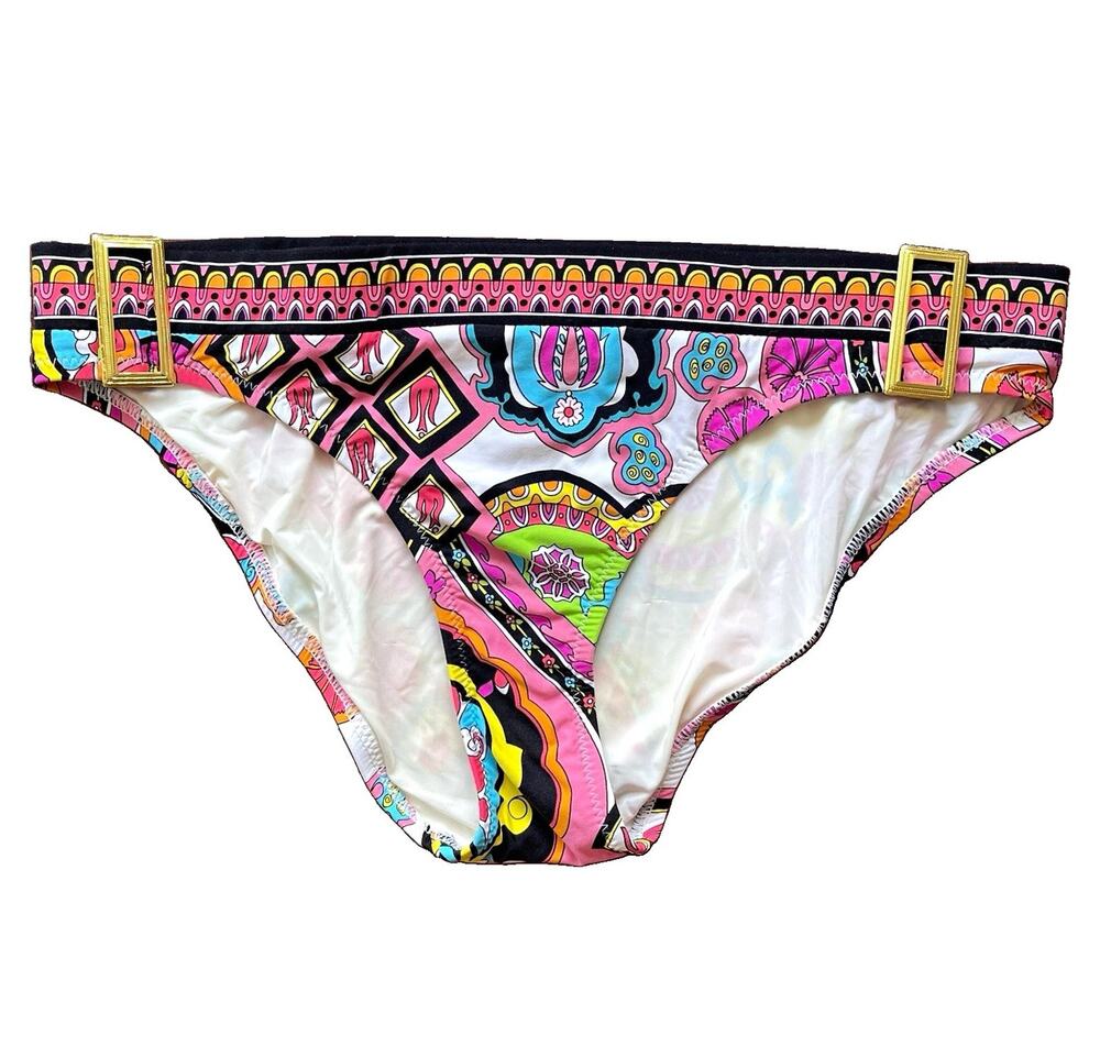 Trina Turk Marrakesh Multicolor Bikini Gold Buckle Swim Bottom Size 8